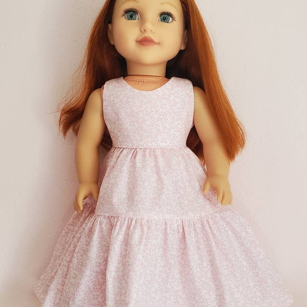 18 INCH DOLL Clothes Pink Calico Maxi Dress Floral Gown Sundress Fits American Girl