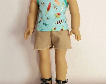 18 Inch Doll Clothes, Cami and Khaki Shorts Set, Summer Outfit, fits American Girl