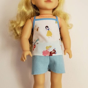 18 INCH DOLL Clothes Disney Princess Cami and Cutoff Denim Shorts Set Outfit Fits American Girl