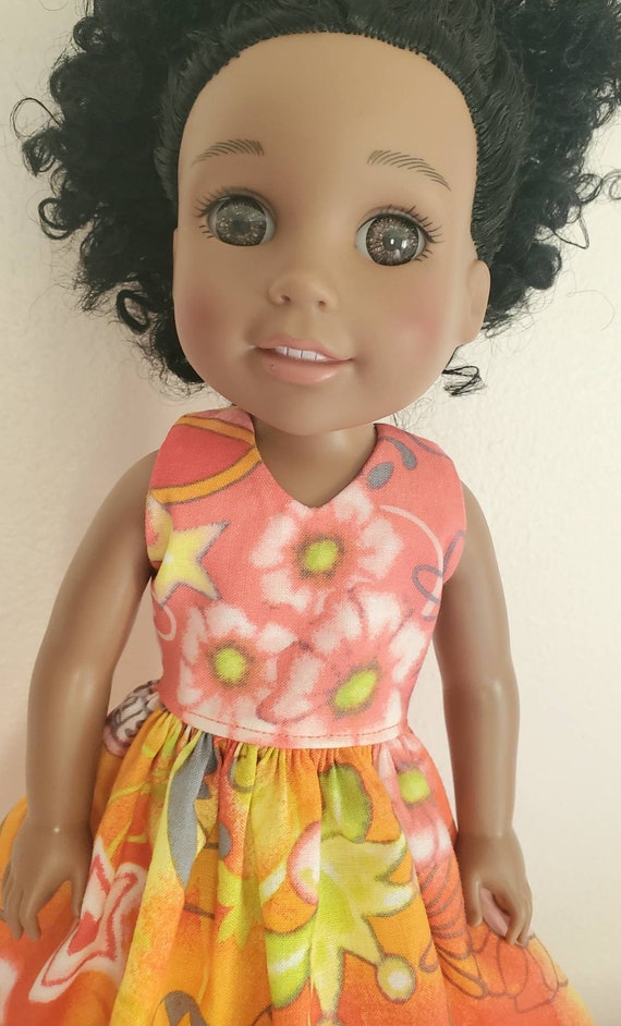 Orange Flowers Dress fits 14.5" American Girl Wellie Wishers Doll Clothes