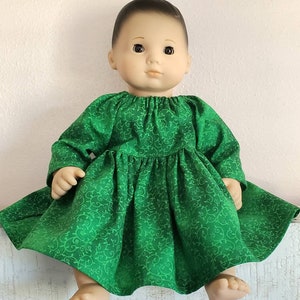 15 INCH DOLL Clothes Long Sleeve Christmas Green Dress fits Bitty Baby