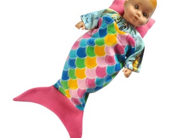 Doll Mermaid Tail Sleeping Bag Fleece Blanket and Pillow