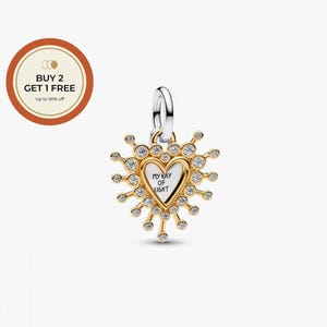 Ciondolo pendente doppio a forma di cuore raggiante, in argento Sterling 925, perlina in argento fatta a mano, adatta a bracciali e collane europei, regalo ideale.