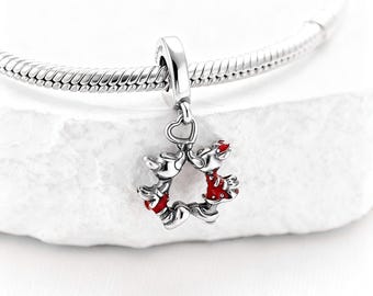 Disney Mickey Minnie Love Charm,Sterling Silver Charm,Handmade Silver Bead,Fits European Bracelets and Necklaces, Best Gift,Festival charm