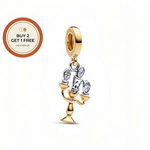 Disney Beauty and the Beast Lumiere Charm,925 Sterling Silver Charm,Handmade Silver Bead,Fits European Bracelets and Necklaces, Best Gift