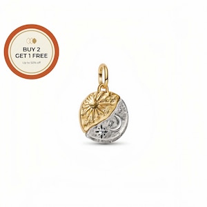 Sonne und Mond Medaillon Charm, 925 Sterling Silber Charm, handgefertigte Silber Perle, passend für europäische Armbänder und Halsketten, bestes Geschenk