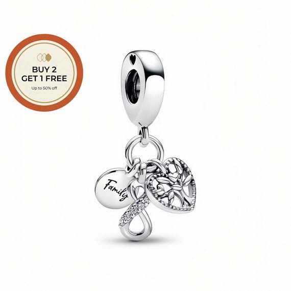 Family Infinity Triple Dangle Charm,925 Sterling Silver Charm,Handmade Silver Bead,Fits European Bracelets and Necklaces