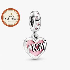 Mum Script Heart Dangle Charm,925 Sterling Silver Charm,Handmade Silver Bead,Fits European Bracelets and Necklaces, Best Gift
