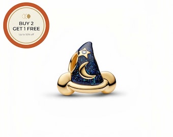 Disney Micky Maus Zauberer Hut Anhänger, 925 Sterling Silber Anhänger, handgefertigte Silber Perle, passend für Armbänder und Ketten