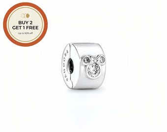 Disney Mickey Mouse Clip Charm,925 Sterling Silver Charm,Handmade Silver Bead,Fits European Bracelets and Necklaces, Best Gift