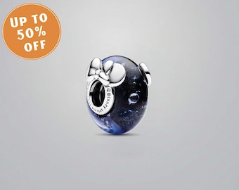 Disney Micky Maus Blau Murano Glas Anhänger, 925 Sterling Silber Charm, handgefertigte Silber Perle, passend für europäische Armbänder und Ketten, bestes Geschenk