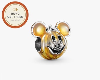 Disney Mickey Mouse Kürbis Anhänger, 925 Sterling Silber Charm, handgefertigte Silber Perle, passt europäischen Armbänder und Ketten, bestes Geschenk