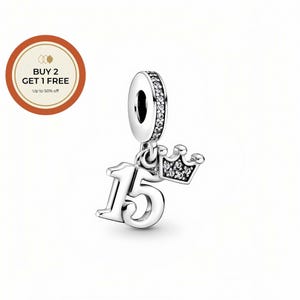 15th Birthday Dangle Charm,925 Sterling Silver Charm,Handmade Silver Bead,Fits European Bracelets and Necklaces, Best Gift