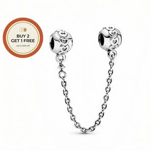 Ciondolo con catena di sicurezza a forma di cuore, ciondolo in argento sterling 925, perlina in argento fatta a mano, adatta a bracciali e collane europei, regalo ideale