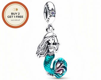 Colgante de Ariel de La Sirenita de Disney, colgante de plata de ley 925, cuenta de plata hecha a mano, compatible con pulseras y collares europeos, el regalo perfecto