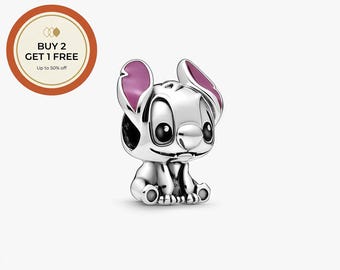 Disney Lilo and Stitch Charm,925 Sterling Silver Charm,Handmade Silver Bead,Fits European Bracelets and Necklaces, Best Gift