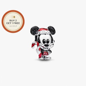 Disney Minnie Mouse Holiday Charm,925 Sterling Silver Charm,Handmade Silver Bead,Fits European Bracelets and Necklaces, Best Gift