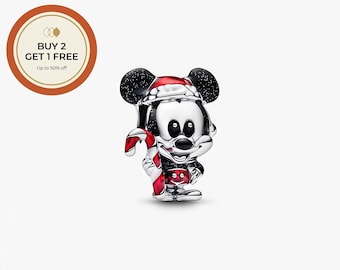 Disney Minnie Mouse Holiday Charm,925 Sterling Silver Charm,Handmade Silver Bead,Fits European Bracelets and Necklaces, Best Gift