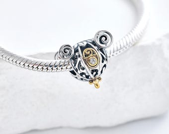 Disney Kutsche Anhänger zum 100-jährigen Jubiläum, 925er Sterlingsilber Anhänger, handgefertigte Silberperle, passend für europäische Armbänder und Ketten, bestes Geschenk