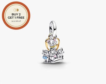 Pingente da Duquesa dos Gatinhos de Aristogatos da Disney, Prata de Lei 925, Conta de Prata Feita à Mão, Compatível com Pulseiras e Colares Europeus, Ótima Opção de Presente