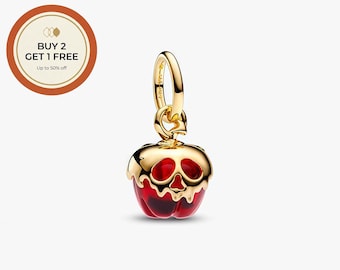 Ciondolo a forma di mela della Regina Cattiva dei Cattivi Disney, in argento sterling 925, perlina in argento realizzata a mano, compatibile con bracciali e collane europei, il regalo perfetto.