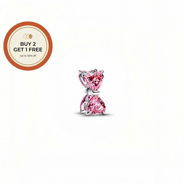 Pink Bow Charm,925 Sterling Silver Charm,Handmade Silver Bead,Fits European Bracelets and Necklaces, Best Gift