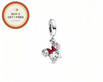 Disney Minnie Mouse Silhouette Dangle Charm,925 Sterling Silver Charm,Handmade Silver Bead,Fits European Bracelets and Necklaces, Best Gift