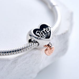925 Sterling Silver 'Love You Sister' Heart Charm Pendant – CZ Crystal, Lobster Clasp, Christmas Gift Idea