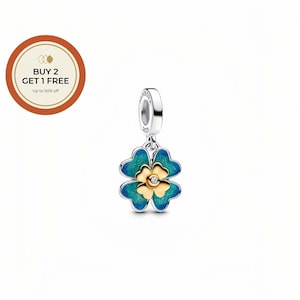 Spinnable Four Leaf Clover Charm,Sterling Silver Charm,Handmade Silver Bead,Fits European Bracelets and Necklaces, Best Gift,Festival charm