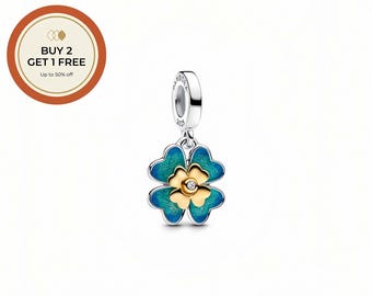 Spinnable Four Leaf Clover Charm,Sterling Silver Charm,Handmade Silver Bead,Fits European Bracelets and Necklaces, Best Gift,Festival charm