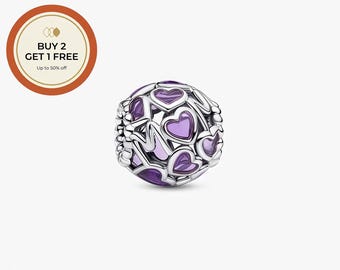Purple Heart Mom Charm ,925 Sterling Silver Charm,Handmade Silver Bead,Fits European Bracelets and Necklaces, Best Gift