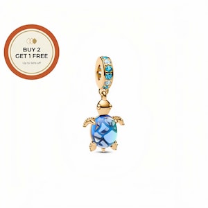 Gold Sea Turtle Murano Glass Charm,925 Sterling Silver Charm,Handmade Silver Bead,Fits European Bracelets and Necklaces, Best Gift