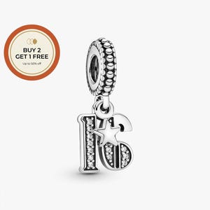 16th Celebration Dangle Charm ,925 Sterling Silver Charm,Handmade Silver Bead,Fits European Bracelets and Necklaces, Best Gift