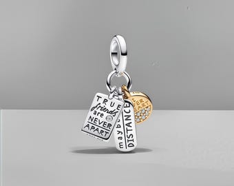 Friendship Triple Dangle Charm,925 Sterling Silver Charm,Handmade Silver Bead,Fits European Bracelets and Necklaces, Best Gift