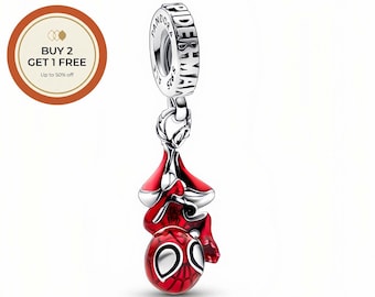 Ciondolo Marvel Spiderman da appendere, ciondolo in argento sterling 925, perlina in argento realizzata a mano, compatibile con bracciali e collane europei, il regalo perfetto