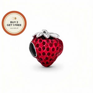 Breloque fraise épépinée, breloque en argent sterling 925, perle en argent faite main, convient aux bracelets et colliers européens, meilleur cadeau