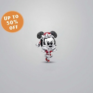 Disney Minnie Mouse Holiday Charm,925 Sterling Silver Charm,Handmade Silver Bead,Fits European Bracelets and Necklaces, Best Gift