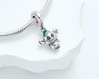 Disney Aschenputtel Gus Maus Anhänger, 925 Sterling Silber Anhänger, handgefertigte Silber Perle, passend für europäische Armbänder und Ketten, bestes Geschenk