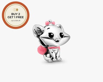 Disney The Aristocats Marie Charm,925 Sterling Silver Charm,Handmade Silver Bead,Fits European Bracelets and Necklaces, Best Gift