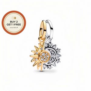 Splittable Sun & Moon Dangle Charm,925 Sterling Silver Charm,Handmade Silver Bead,Fits European Bracelets and Necklaces, Best Gift