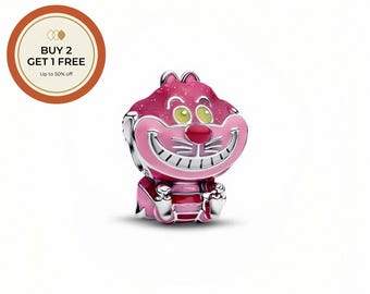Disney Cheshire Cat Charm,925 Sterling Silver Charm,Handmade Silver Bead,Fits European Bracelets and Necklaces, Best Gift