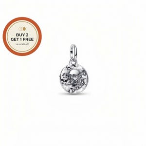 Skull Medallion Charm,925 Sterling Silver Charm,Handmade Silver Bead,Fits European Bracelets and Necklaces, Best Gift