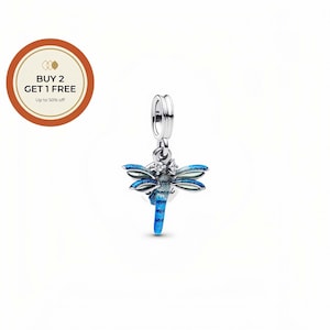 Dragonfly Double Dangle Charm,925 Sterling Silver Charm,Handmade Silver Bead,Fits European Bracelets and Necklaces, Best Gift