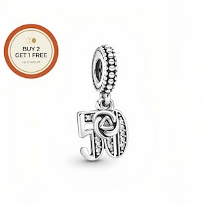50th Celebration Dangle Charm,Sterling Silver Charm,Handmade Silver Bead,Fits European Bracelets and Necklaces, Best Gift,Festival charm