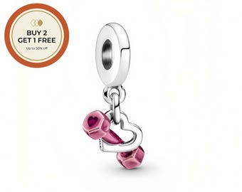 Colgante de mancuerna y corazón, dije de plata de ley 925, cuenta de plata hecha a mano, compatible con pulseras y collares europeos, el mejor regalo.