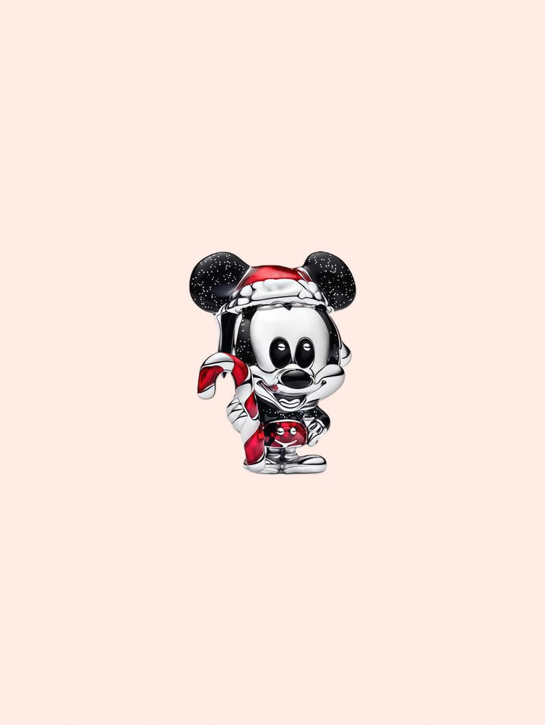 Disney Minnie Mouse Holiday Charm,925 Sterling Silver Charm,Handmade Silver Bead,Fits European Bracelets and Necklaces, Best Gift image 3