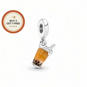 Murano Glass Bubble Tea Dangle Charm,925 Sterling Silver Charm,Handmade Silver Bead,Fits European Bracelets and Necklaces, Best Gift