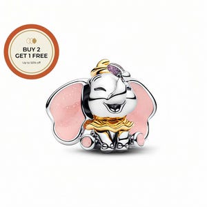 Charm de Dumbo de Disney, Charm de plata de ley 925, Cuenta de plata hecha a mano, Compatible con pulseras y collares europeos, El mejor regalo