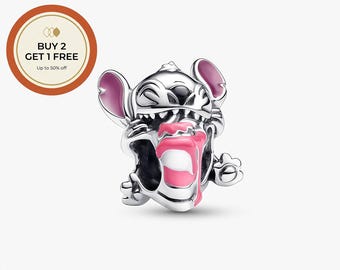 Disney Stitch Birthday Cake Charm,925 Sterling Silver Charm,Handmade Silver Bead,Fits European Bracelets and Necklaces, Best Gift