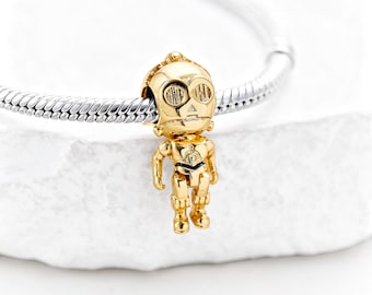 Stars Wars C-3PO Charm,Sterling Silver Charm,Handmade Silver Bead,Fits European Bracelets and Necklaces, Best Gift,Festival charm